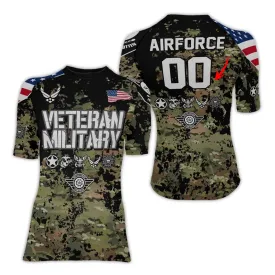 Personalized Veteran Air Force Camouflage Women's Short Sleeve Rash Guard