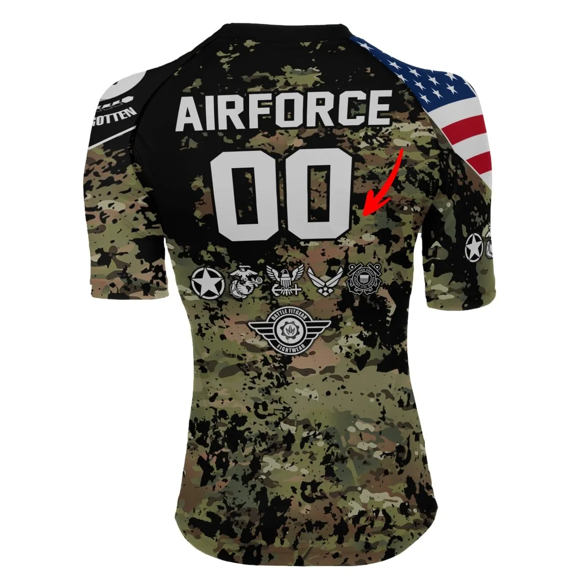 Personalized Veteran Air Force Camouflage Women's Short Sleeve Rash Guard