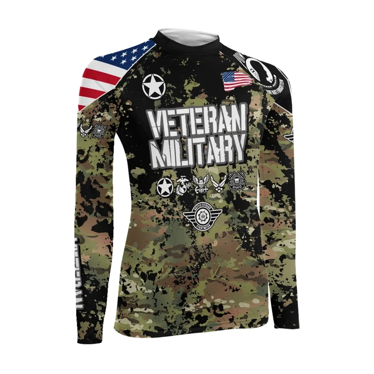 Personalized Veteran Army Camouflage Women's Long Sleeve Rash Guard