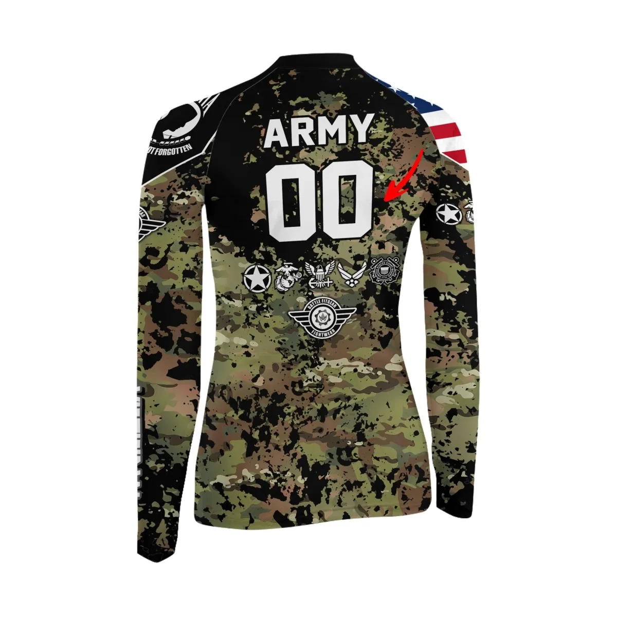 Personalized Veteran Army Camouflage Women's Long Sleeve Rash Guard