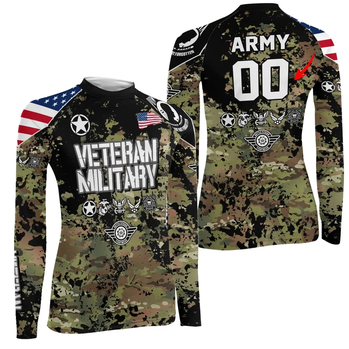 Personalized Veteran Army Camouflage Women's Long Sleeve Rash Guard