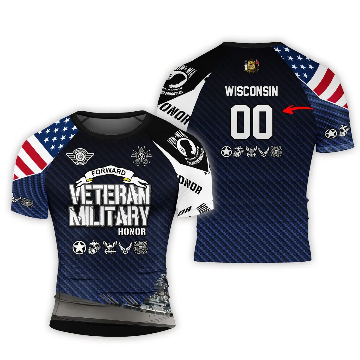 Personalized Veteran Military Honor Men's Short Sleeve Rash Guard