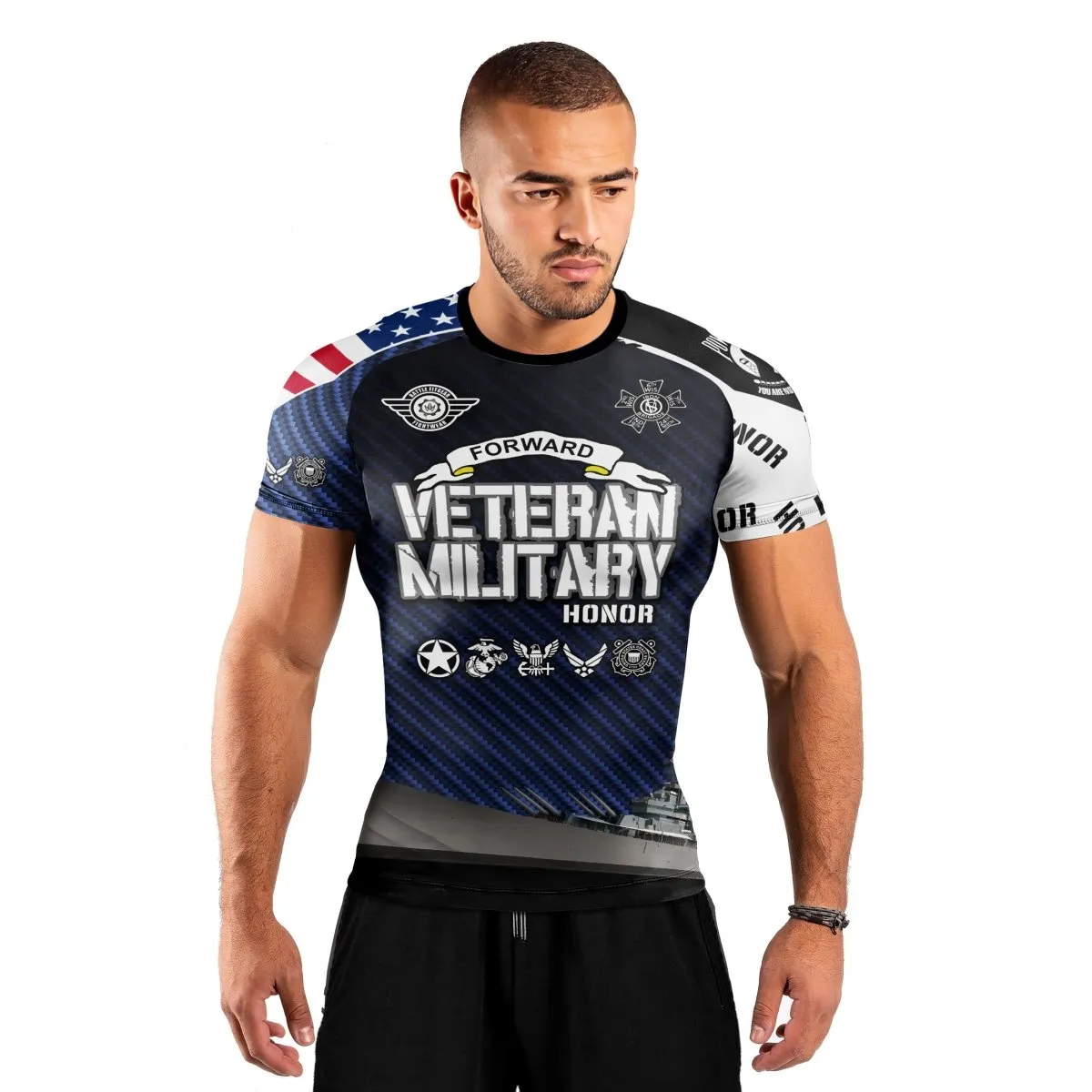Personalized Veteran Military Honor Men's Short Sleeve Rash Guard
