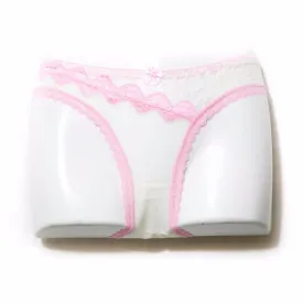 Pink With Off White Women Sexy Net Lace Bikini Stripes Underwear Panty