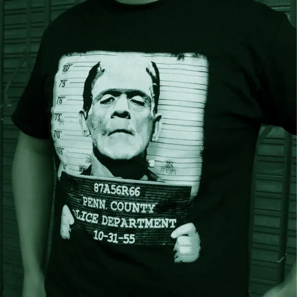 Pins & Bones Frankenstein Shirt, Frankenstein Mug Shot, Classic Monster T Shirt, Black Graphic Tee