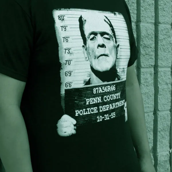Pins & Bones Frankenstein Shirt, Frankenstein Mug Shot, Classic Monster T Shirt, Black Graphic Tee