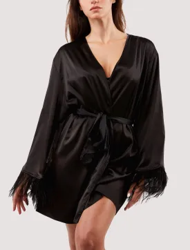 Playful Promises Sirus Black Satin And Feather Kimono Robe FH070B