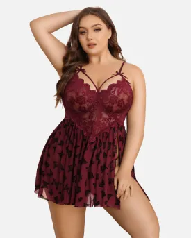 Plus Size Lace Floral Print Babydoll