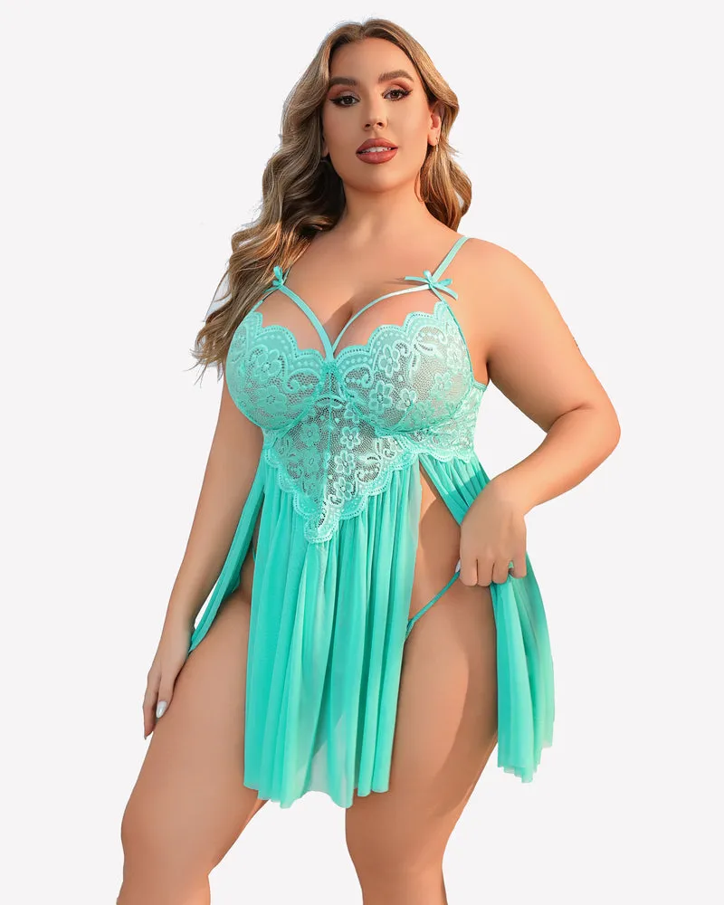 Plus Size Lace Floral Print Babydoll