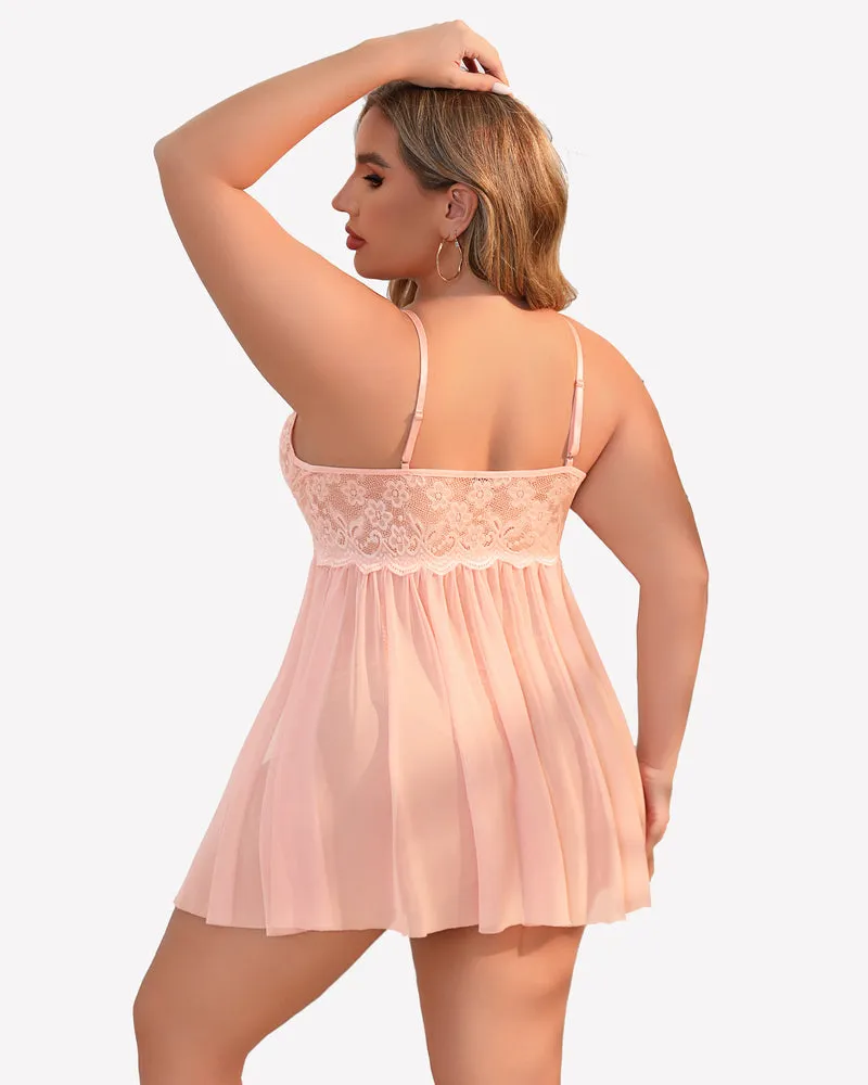Plus Size Lace Floral Print Babydoll