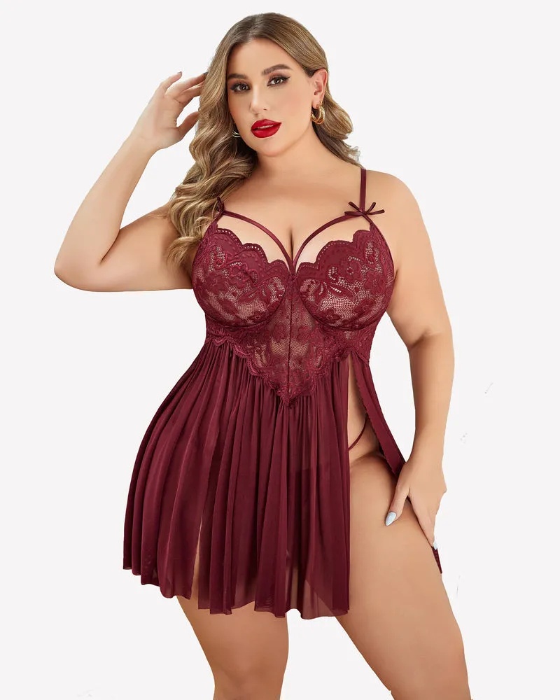 Plus Size Lace Floral Print Babydoll