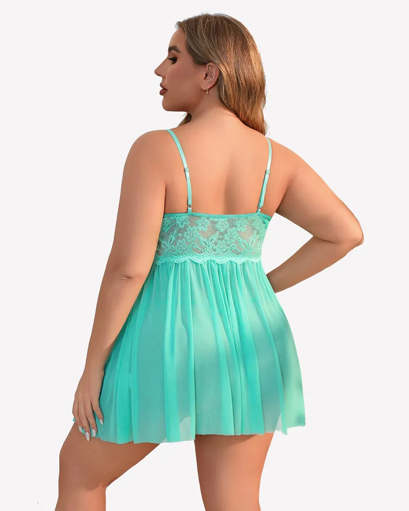 Plus Size Lace Floral Print Babydoll