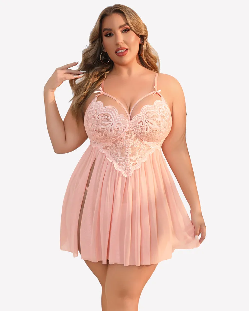 Plus Size Lace Floral Print Babydoll