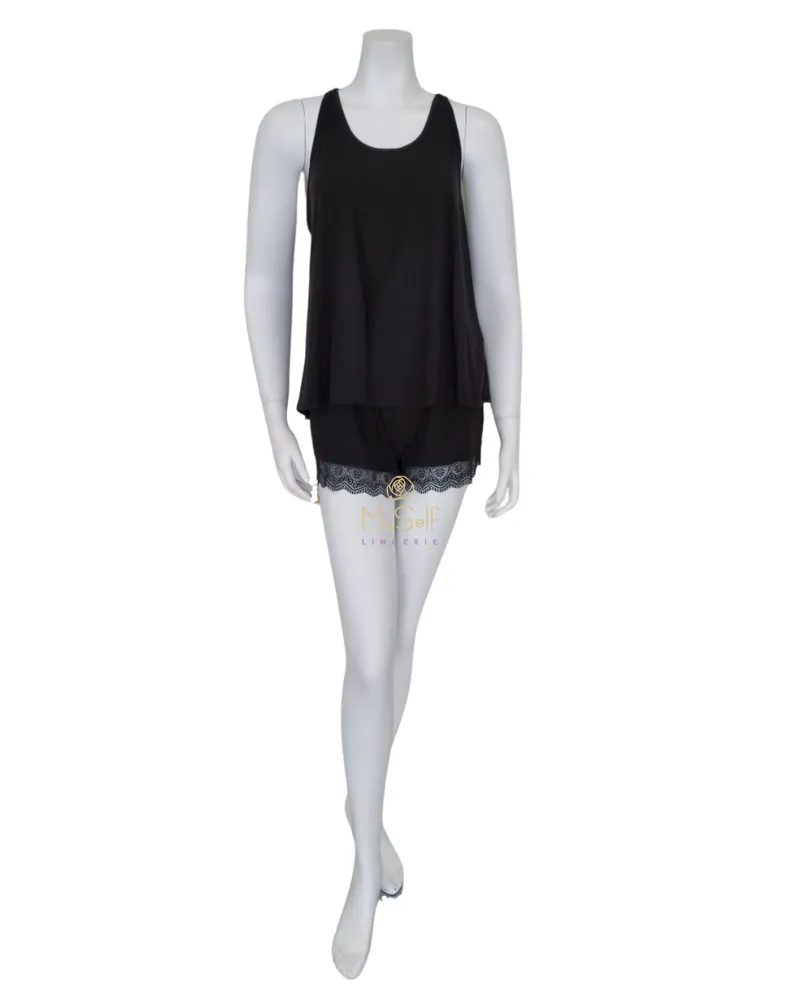 Q81069 Stephanie Black Knit PJ's Cami Set