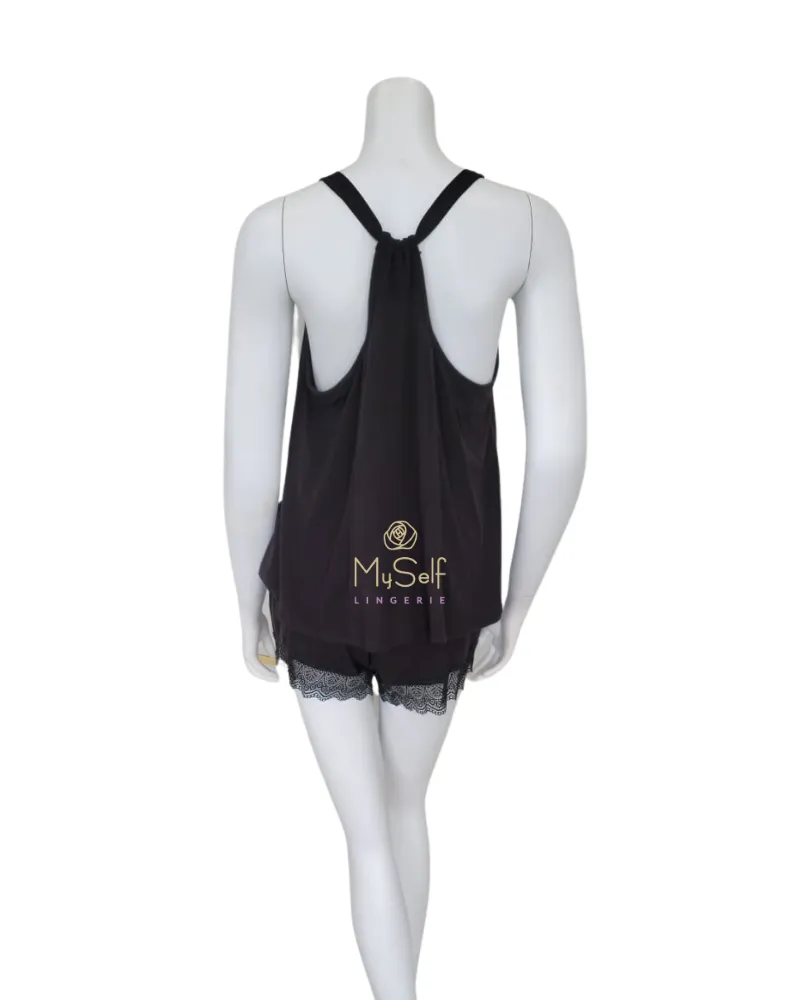 Q81069 Stephanie Black Knit PJ's Cami Set