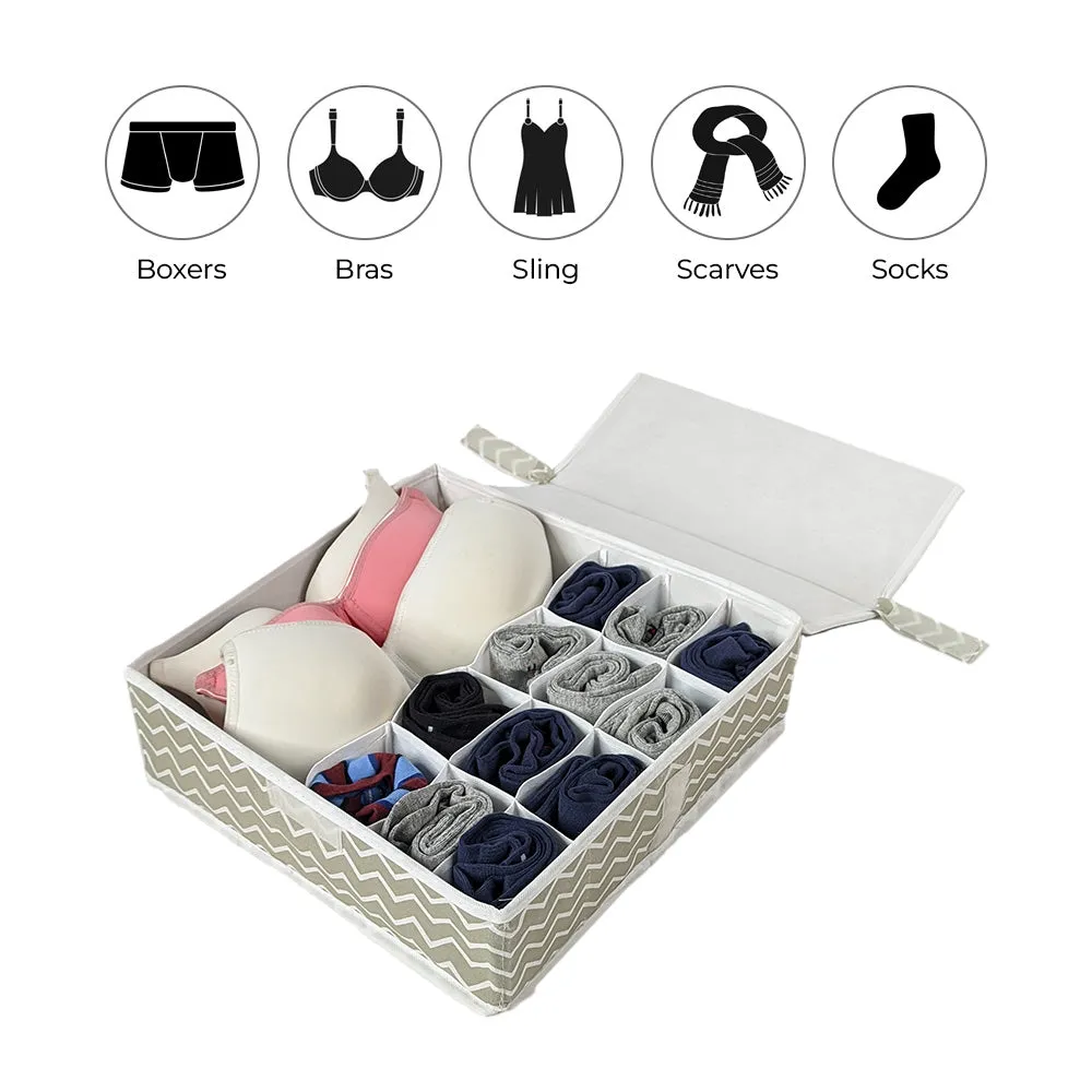 Qoolish Pack of 2 Undergarments White Stripes Organizer Box with Lid