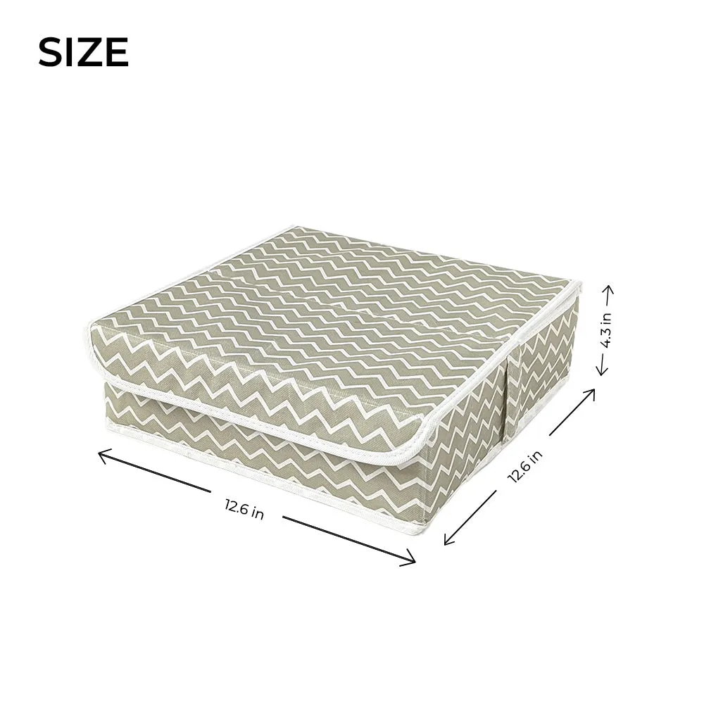 Qoolish Pack of 2 Undergarments White Stripes Organizer Box with Lid