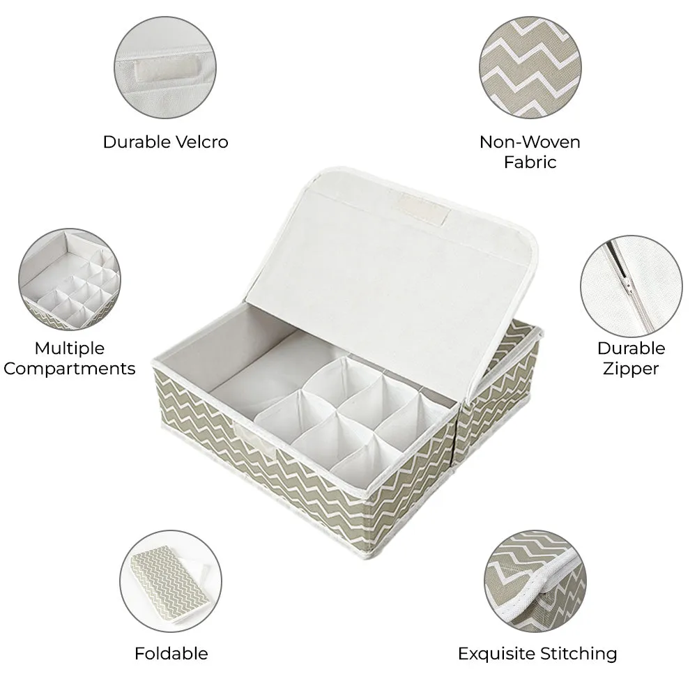 Qoolish Pack of 2 Undergarments White Stripes Organizer Box with Lid