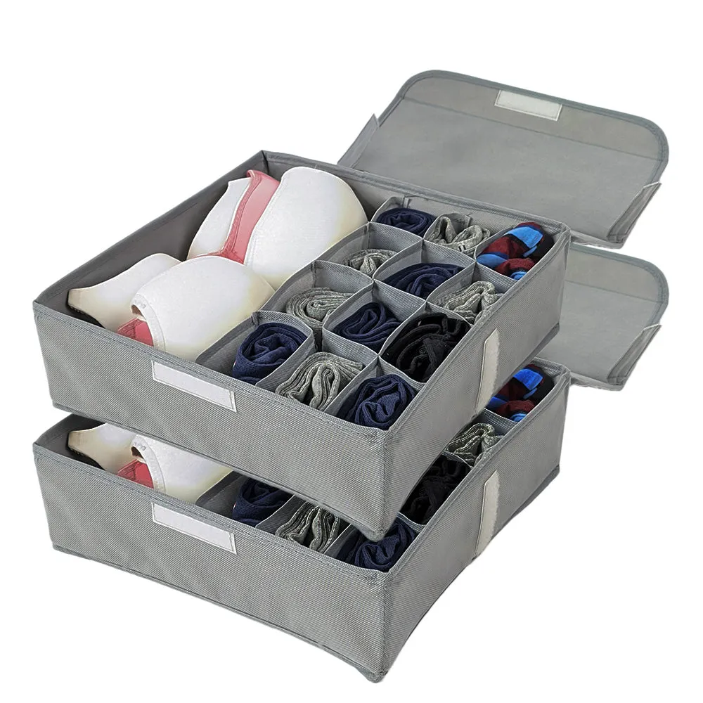 Qoolish Pack of 2 Undergarments White Stripes Organizer Box with Lid