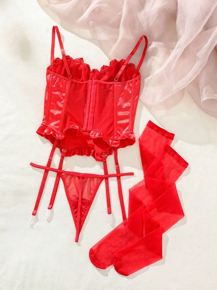 Red Lingerie Silk Corset Valentines Day