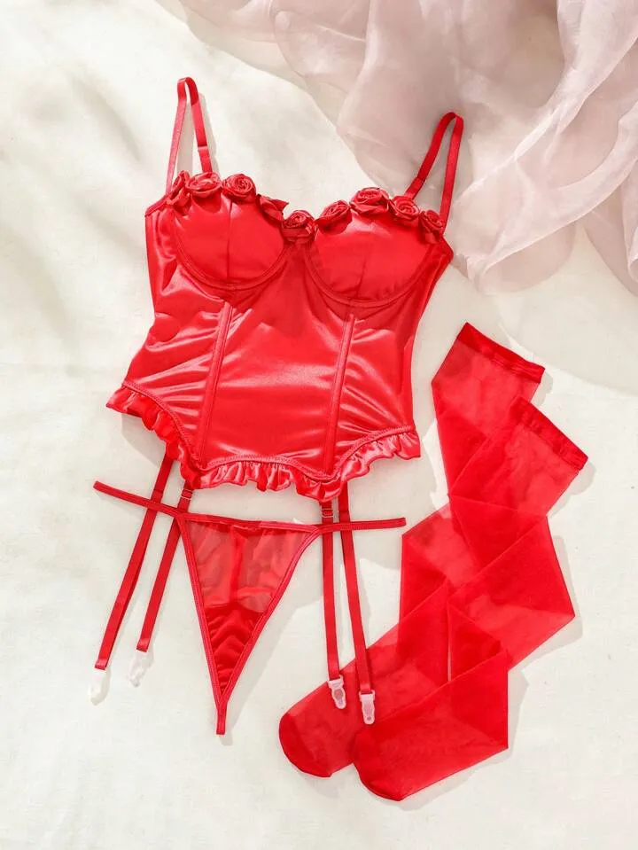 Red Lingerie Silk Corset Valentines Day