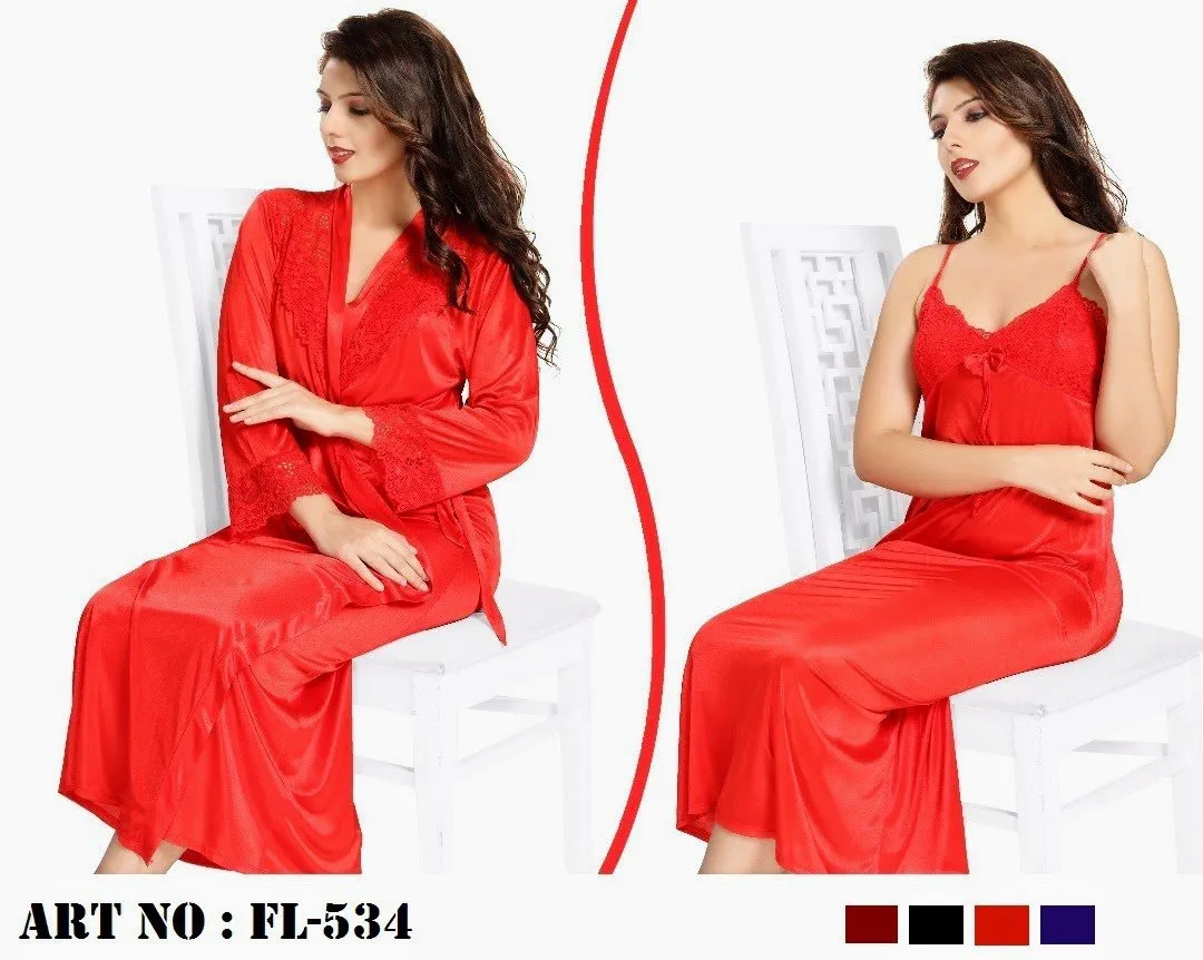Red Nighty - FL-534 - Flourish 2 Piece Nightwear