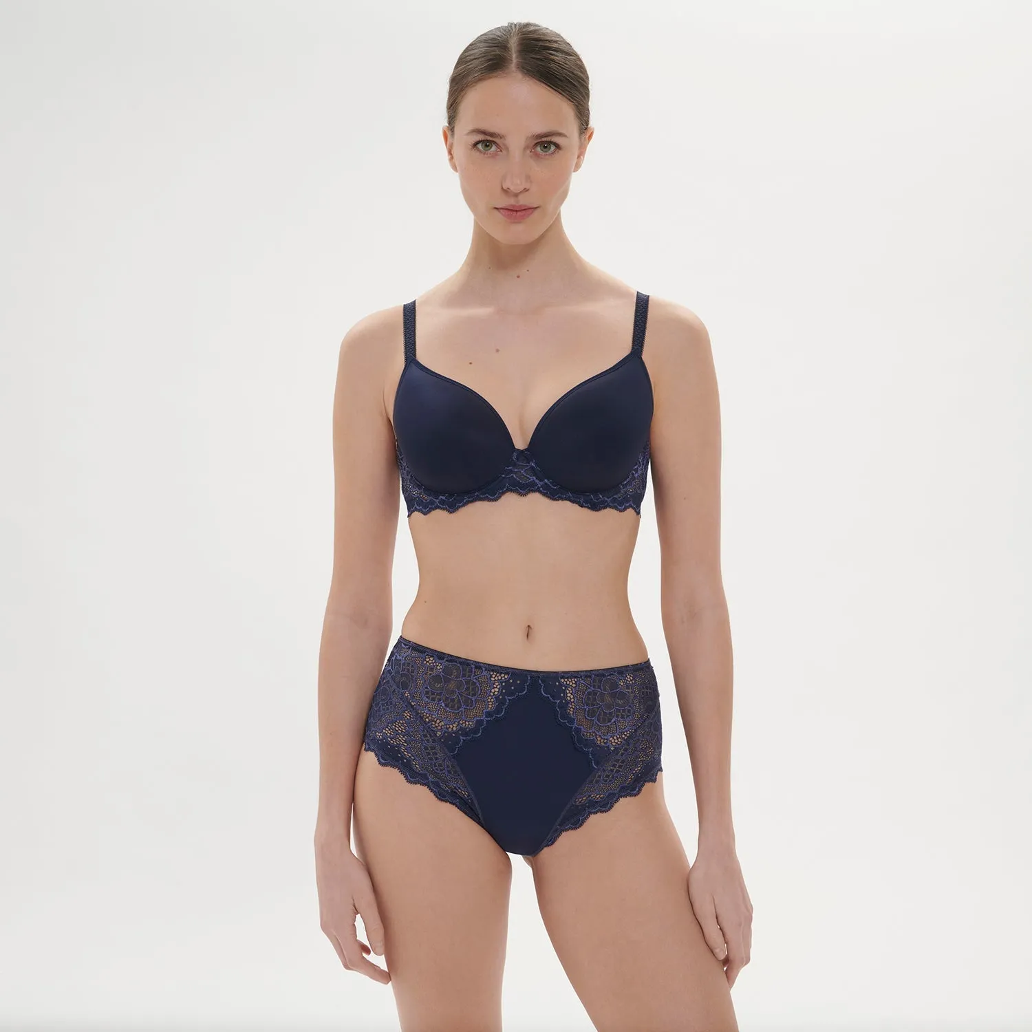 Simone Perele Caresse 3D Plunge Lace Underwire Bra - Ink Blue(555)