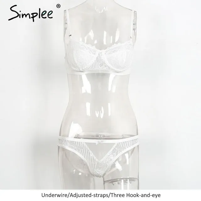 Simplee White lace transparent mesh lingerie