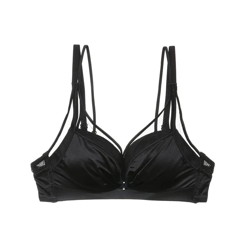 Small Chest Thickened Push-up Bra Set Without Wires Sexy Satin Underwear Set