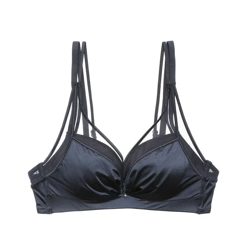 Small Chest Thickened Push-up Bra Set Without Wires Sexy Satin Underwear Set