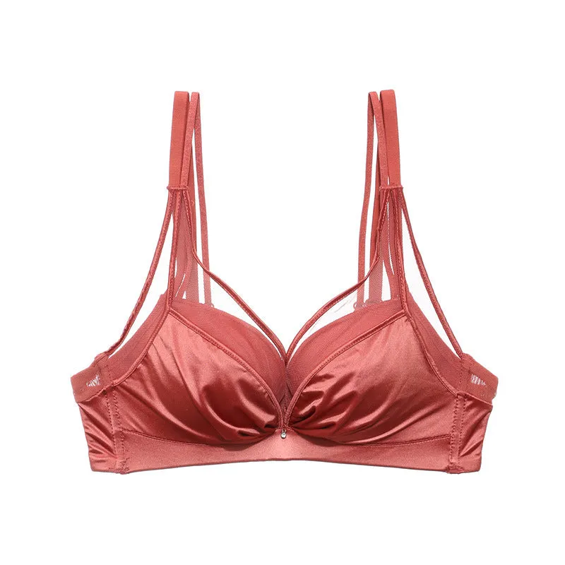 Small Chest Thickened Push-up Bra Set Without Wires Sexy Satin Underwear Set