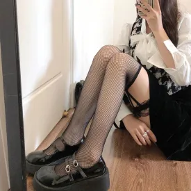 Sohiwoo Women Lace Stocking Lingerie Thigh High Over Knee Butterfly Knot Nylon Stockings Transparent Black Female Mesh Fishnet Socks