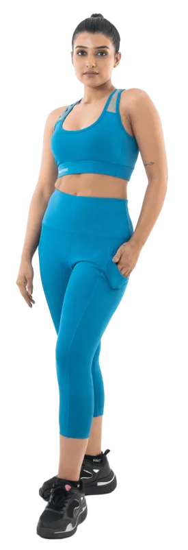 Solid Sea Port Blue Cross Back Sports Bra