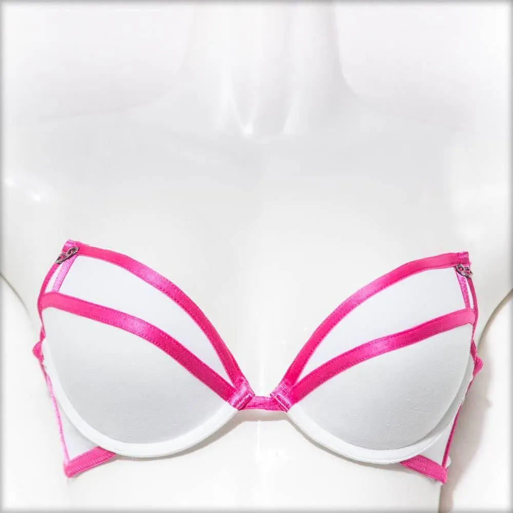 Stripes Bra - White & Hot Pink - Removable Straps Bra