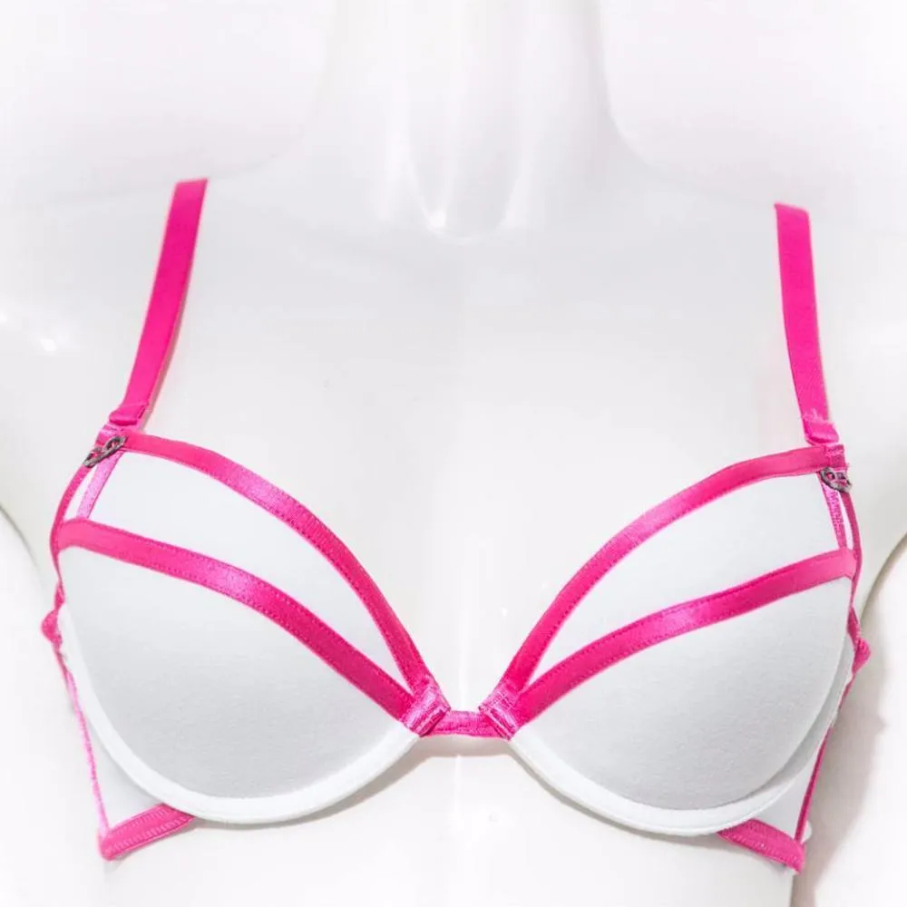 Stripes Bra - White & Hot Pink - Removable Straps Bra
