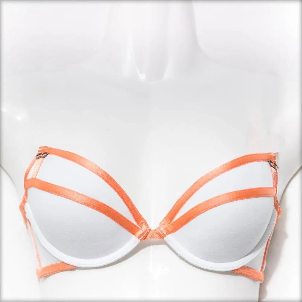 Stripes Bra - White & Orange - Removable Straps Bra