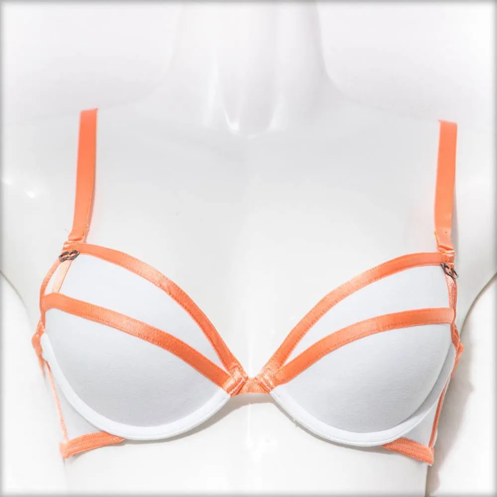Stripes Bra - White & Orange - Removable Straps Bra