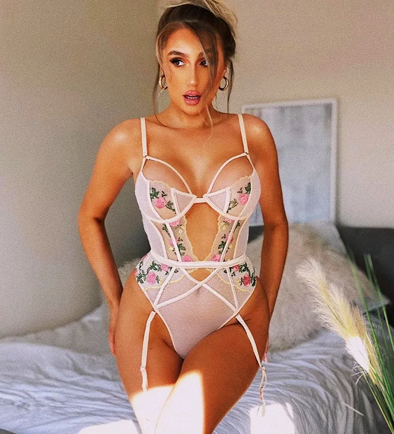 VenusFox Sexy Lingerie with Garter Belt Sex Underwear Set Floral Bra Panty Bodysuits Teddy Babydoll Nightwear Women Hot Erotic Sleepwear