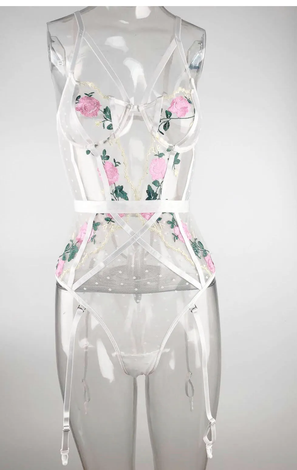VenusFox Sexy Lingerie with Garter Belt Sex Underwear Set Floral Bra Panty Bodysuits Teddy Babydoll Nightwear Women Hot Erotic Sleepwear