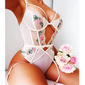 VenusFox Sexy Lingerie with Garter Belt Sex Underwear Set Floral Bra Panty Bodysuits Teddy Babydoll Nightwear Women Hot Erotic Sleepwear