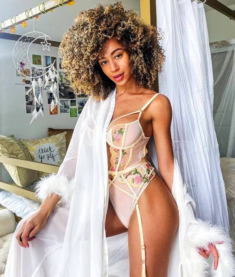 VenusFox Sexy Lingerie with Garter Belt Sex Underwear Set Floral Bra Panty Bodysuits Teddy Babydoll Nightwear Women Hot Erotic Sleepwear