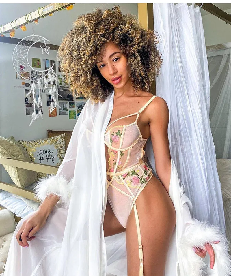 VenusFox Sexy Lingerie with Garter Belt Sex Underwear Set Floral Bra Panty Bodysuits Teddy Babydoll Nightwear Women Hot Erotic Sleepwear