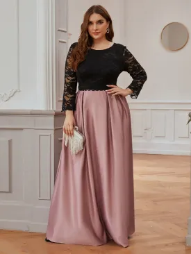 Vibrant Plus Size Round Neck A-line Evening Dresses with Lace