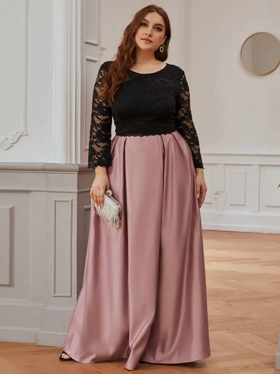 Vibrant Plus Size Round Neck A-line Evening Dresses with Lace