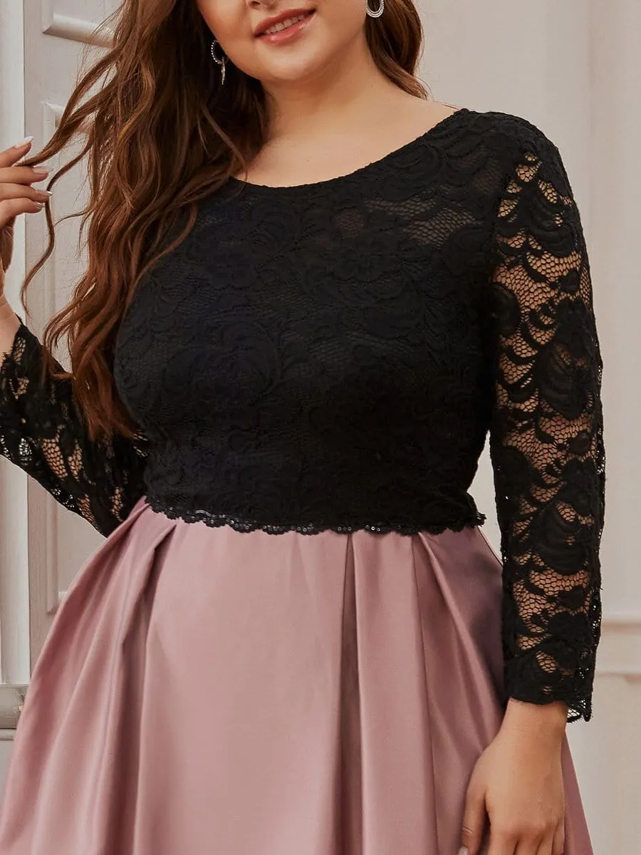 Vibrant Plus Size Round Neck A-line Evening Dresses with Lace
